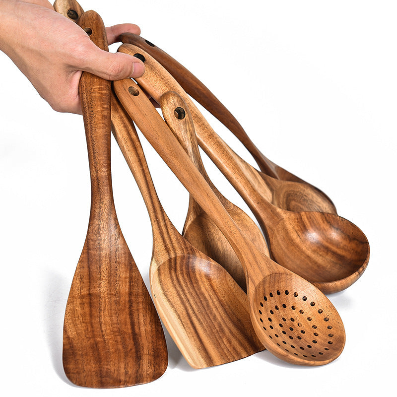 Teak Wood Kitchen Utensil Set - 6-Piece Natural Wooden Cooking Tools (Spoon, Ladle, Turner) | Eco-Friendly & Heat-Resistant