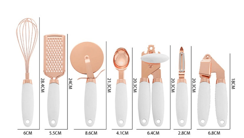 7PCS/SET Kitchen set Copper-plated stainless steel utensils Kitchen gadgets Ice cream spoon Peeler Garlic squeezer cooking tools