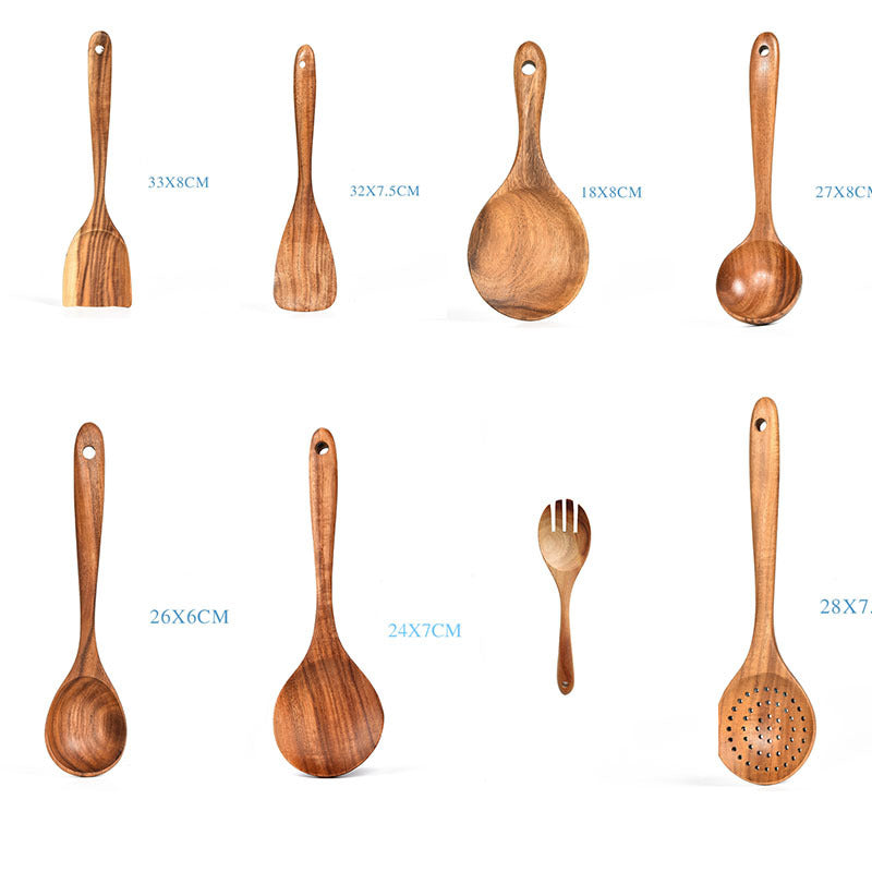 Teak Wood Kitchen Utensil Set - 6-Piece Natural Wooden Cooking Tools (Spoon, Ladle, Turner) | Eco-Friendly & Heat-Resistant