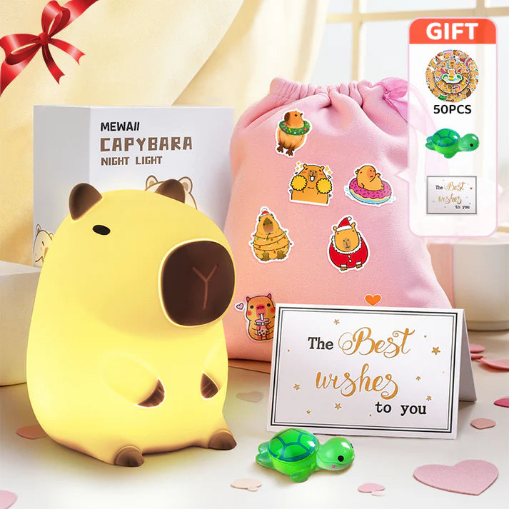 Childâs bedroom with capybara light on nightstand