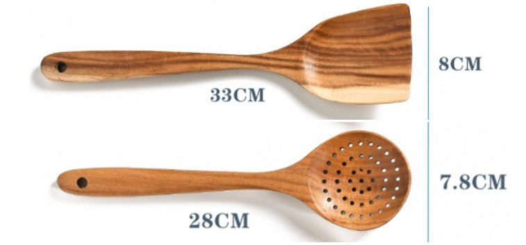 Teak Wood Kitchen Utensil Set - 6-Piece Natural Wooden Cooking Tools (Spoon, Ladle, Turner) | Eco-Friendly & Heat-Resistant