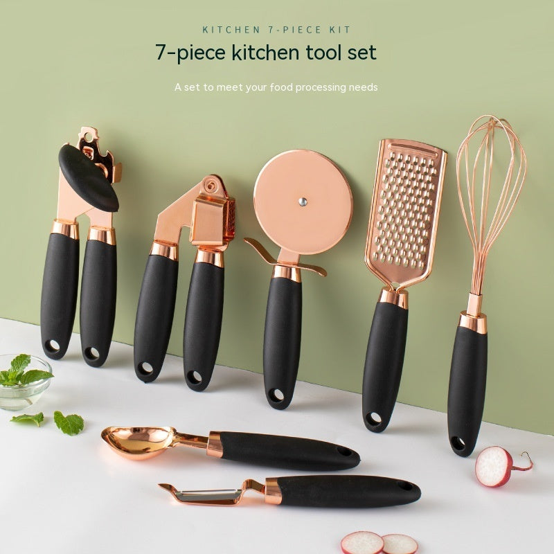 Modern kitchen with copper tools hanging on pegboard