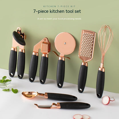Modern kitchen with copper tools hanging on pegboard