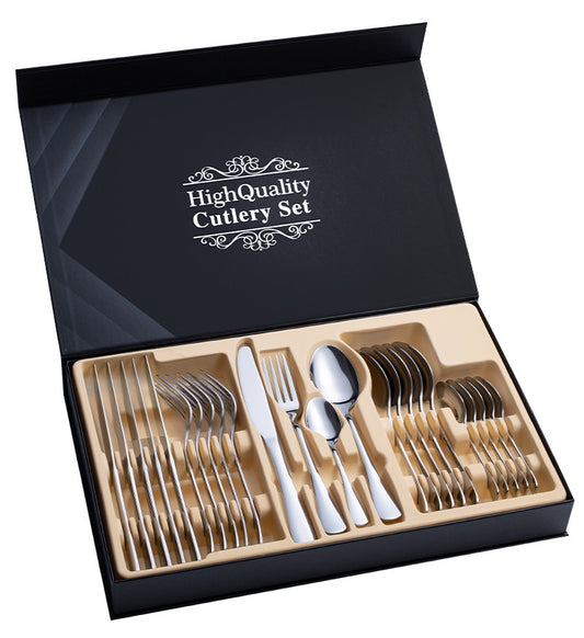 24-piece silverware set arranged in velvet gift box