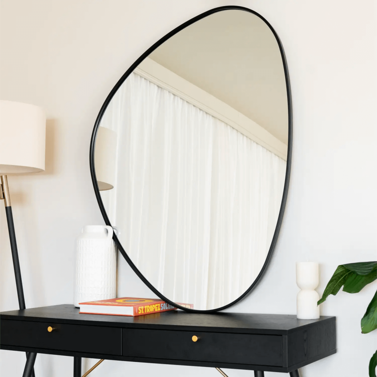 Izumi- Black Metal Irregular Pebble Mirror - 120cm x 90cm