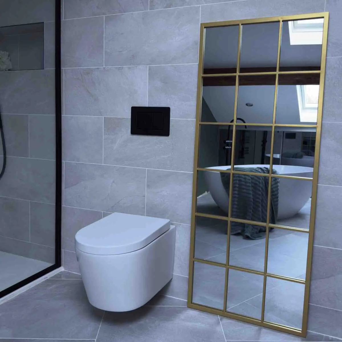 Kyō - Full Length Gold Metal Rectangle Lattice Grid Mirror - 150cm x 60cm