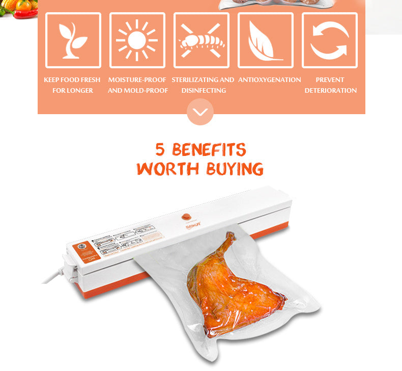 Automatic Vacuum Sealer Machine - Food Preservation System with Bags | Compact & Easy-Use