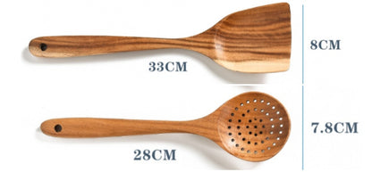 Teak Wood Kitchen Utensil Set - 6-Piece Natural Wooden Cooking Tools (Spoon, Ladle, Turner) | Eco-Friendly & Heat-Resistant