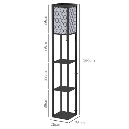 Shelf Floor Lamp W/4-tier Open Shelves Wooden, 26L x 26W x 160Hcm-Black/White