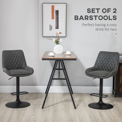 HOMCOM Bar Stools Set of 2, Adjustable Bar Chairs 360° Swivel for Kitchen Grey