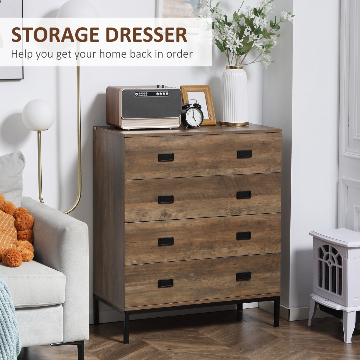Chest of Drawers, 4 Drawer Unit Storage Chest Bedroom Living Room