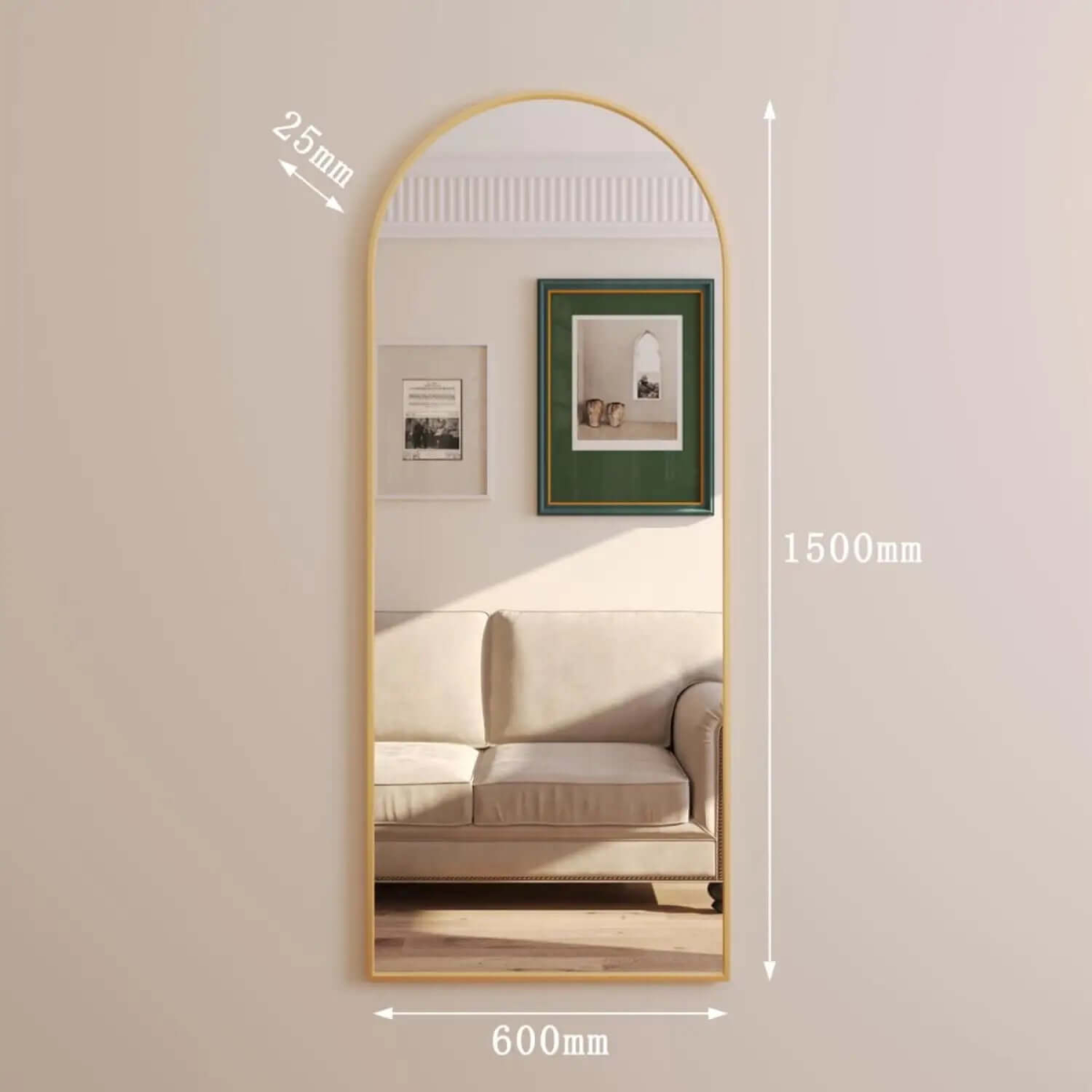 Akiko - Full Length Gold Metal Arched Mirror - 150cm x 60cm