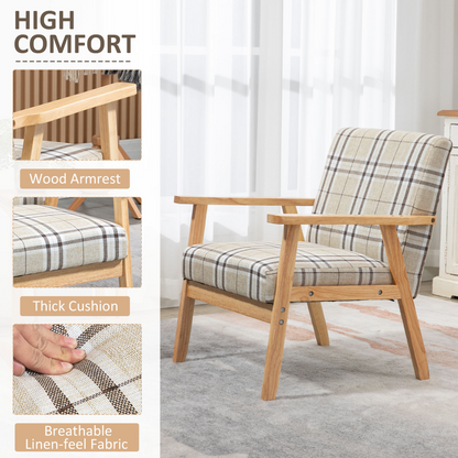 HOMCOM Modern Accent Chairs Upholstered Linen-Feel Living Room Chair Beige