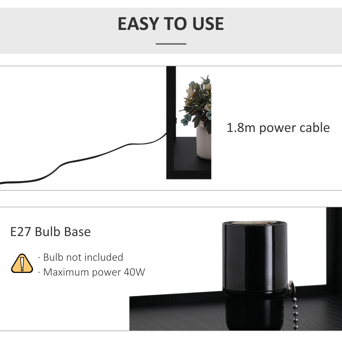 Shelf Floor Lamp W/4-tier Open Shelves Wooden, 26L x 26W x 160Hcm-Black/White