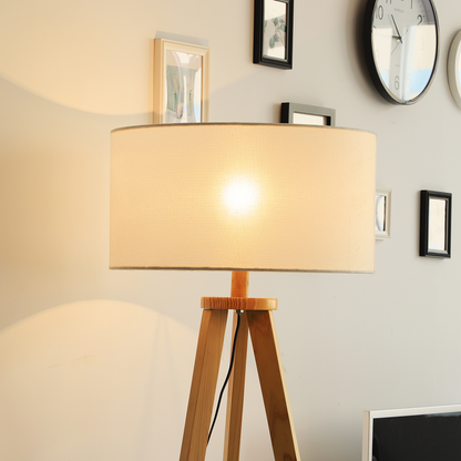 Floor Lamp, 154H cm-Beige/Natural Wood Colour