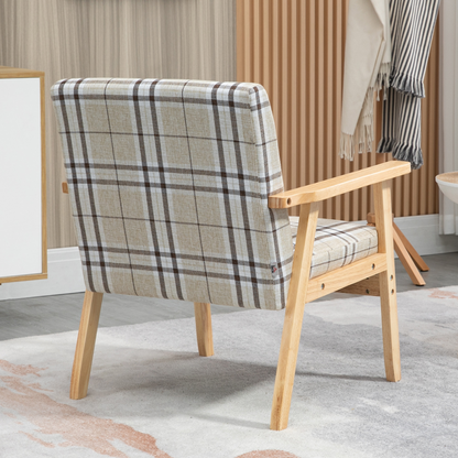 HOMCOM Modern Accent Chairs Upholstered Linen-Feel Living Room Chair Beige