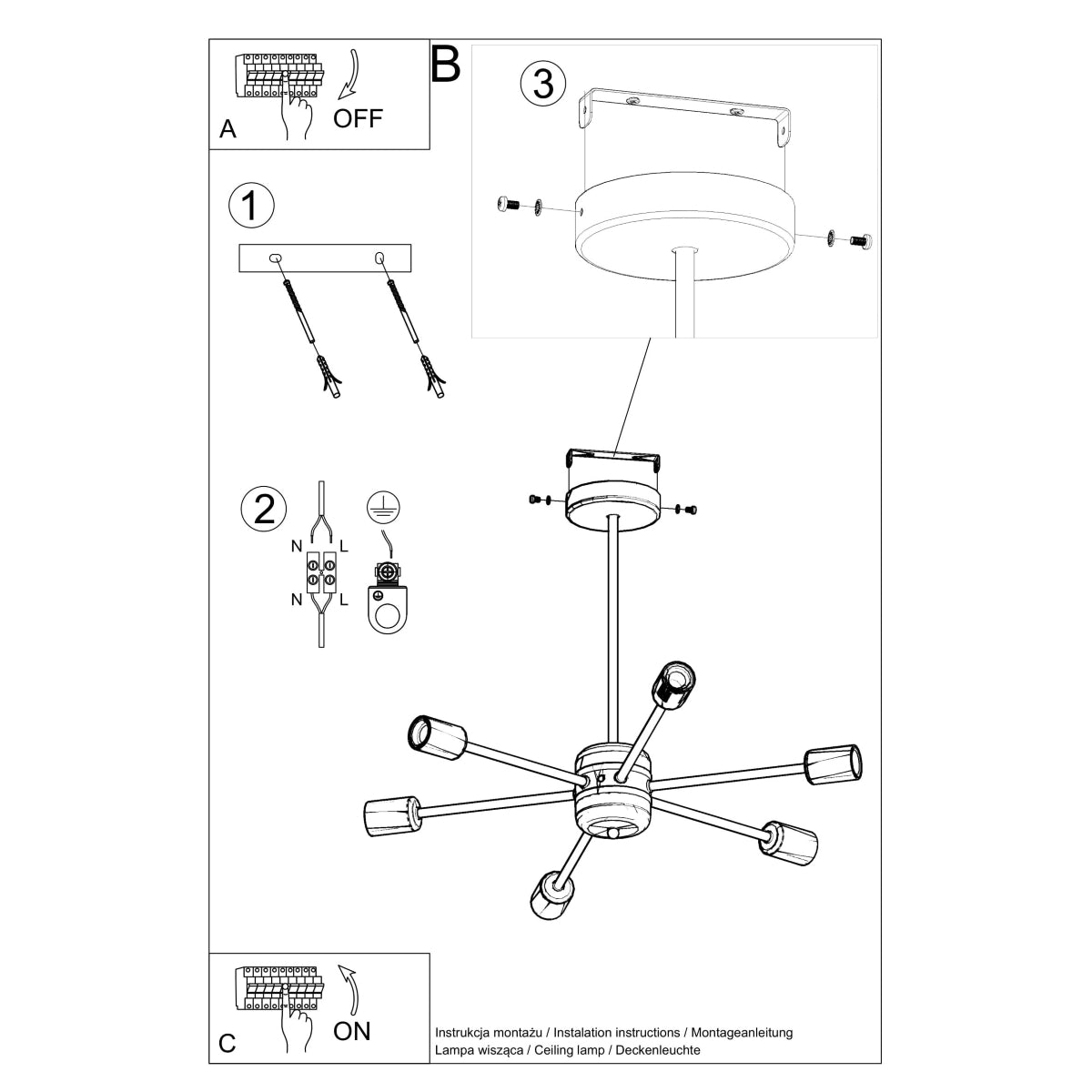 Chandelier steel Lango modern Design E27
