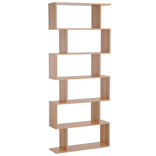6-Tier Wooden S-Shaped Shelf Storage Unit Home Office Maple Colour