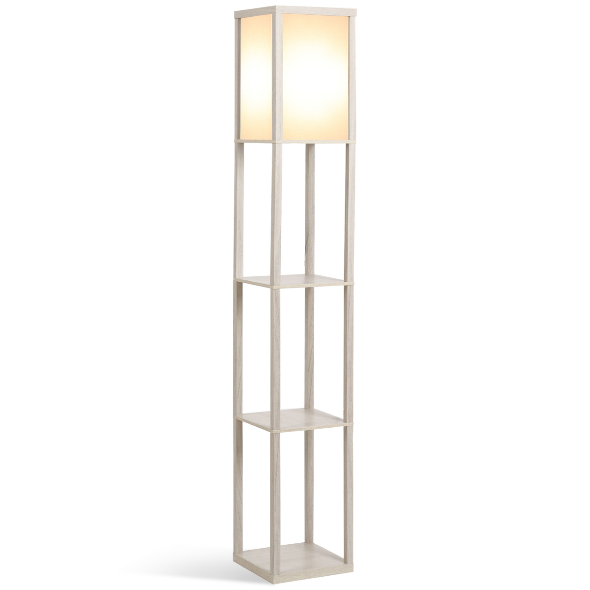 4-Tier Floor Lamp, Floor Light with Storage Shelf White and Oak 3-Tier