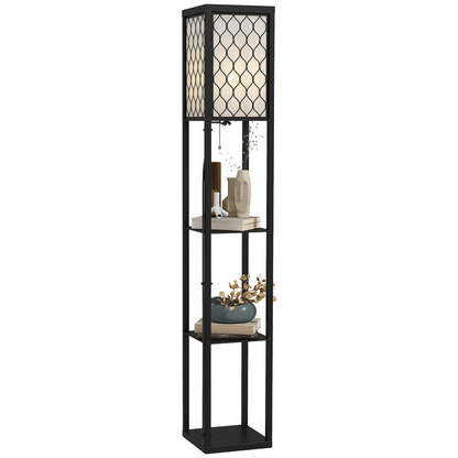 Shelf Floor Lamp W/4-tier Open Shelves Wooden, 26L x 26W x 160Hcm-Black/White
