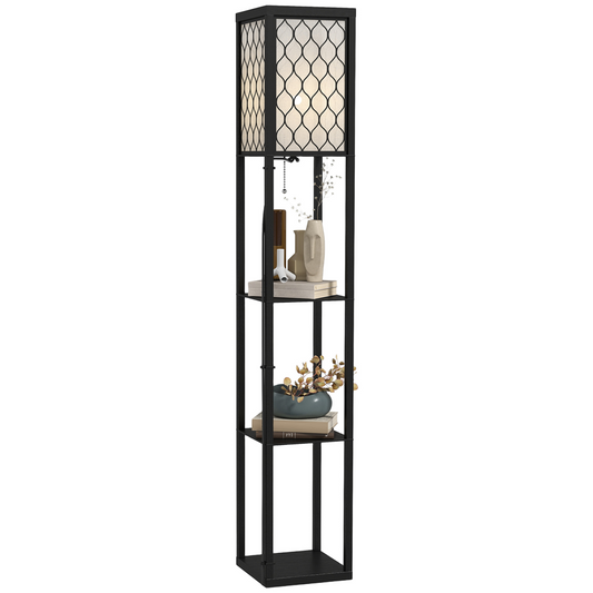 Shelf Floor Lamp W/4-tier Open Shelves Wooden, 26L x 26W x 160Hcm-Black/White